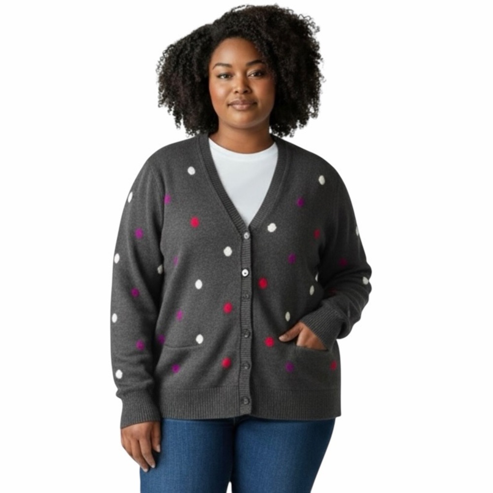 LIZ CLAIBORNE/Women's Gray Polka Dot Cardigan/Size: XL